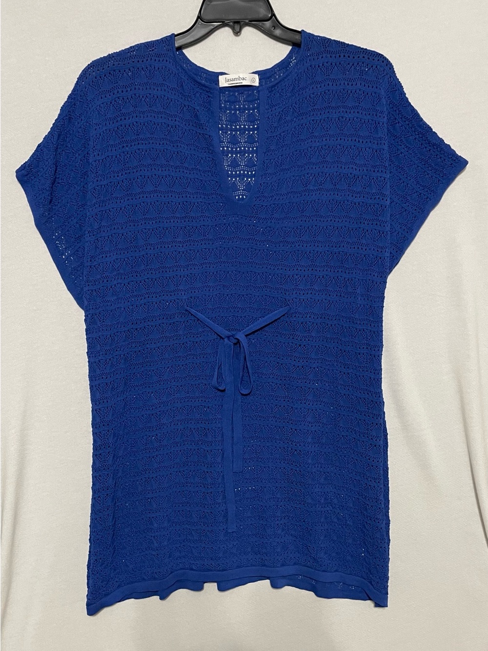Cobalt Blue Crochet Swim Coverup with Waist Tie